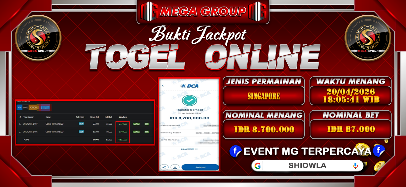 Bukti JP situs Shiowla hari Senin, 20 April 2026