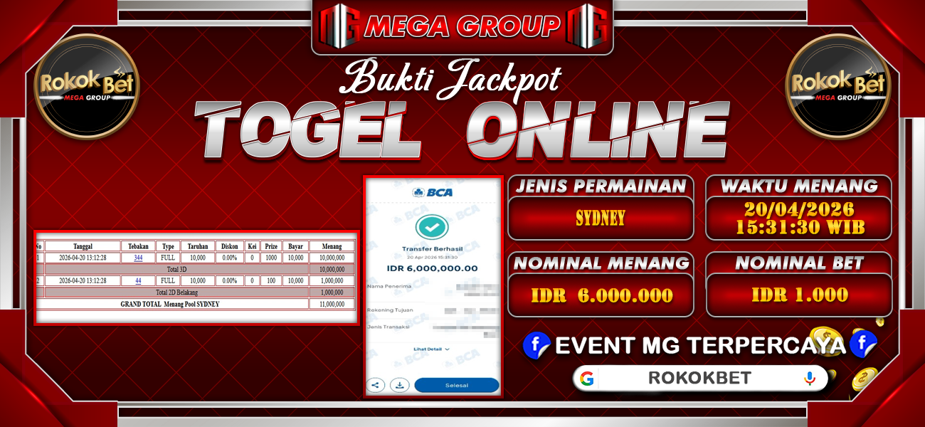 Bukti JP situs Rokokbet hari Senin, 20 April 2026