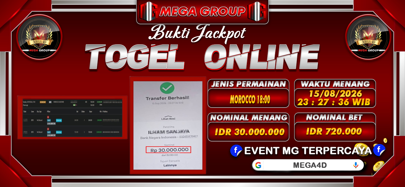 Bukti JP situs Mega4D hari Selasa, 15 September 2026