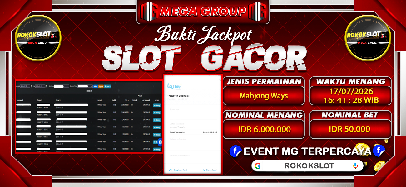 Bukti JP situs Rokokslot hari Jumat, 17 Juli 2026