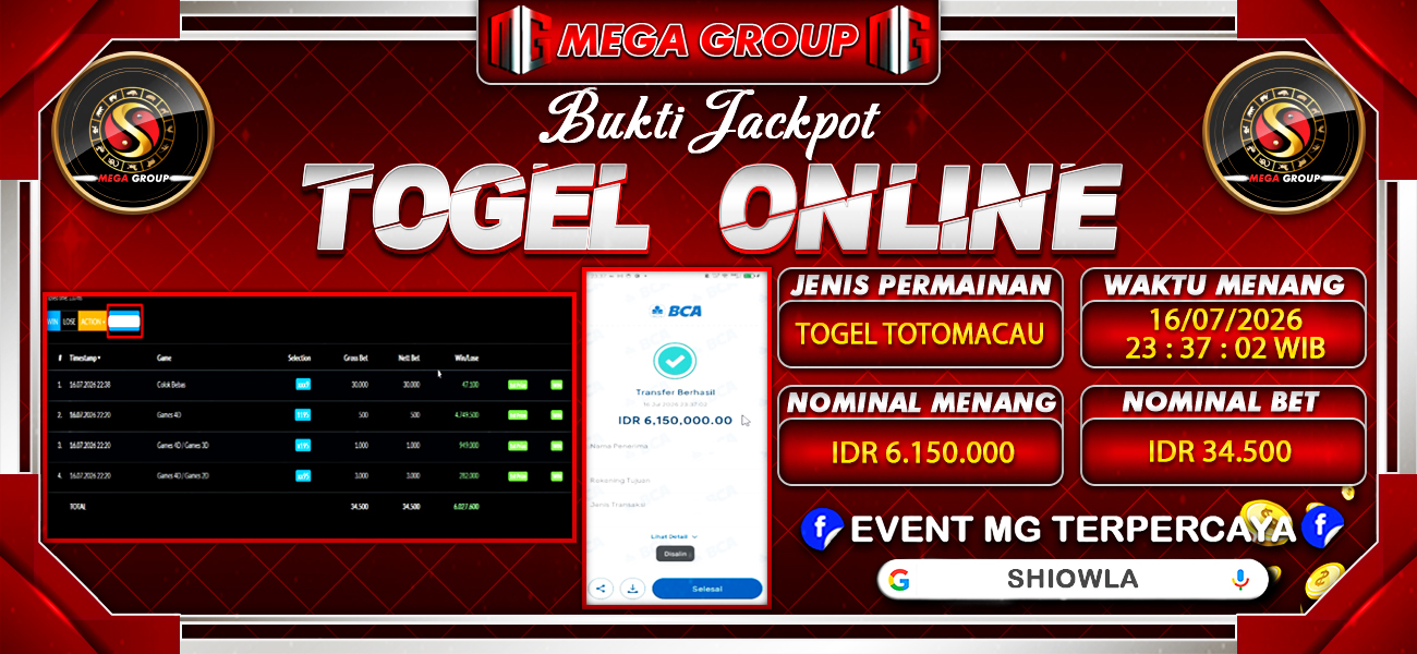 Bukti JP situs Shiowla hari Kamis, 16 Juli 2026