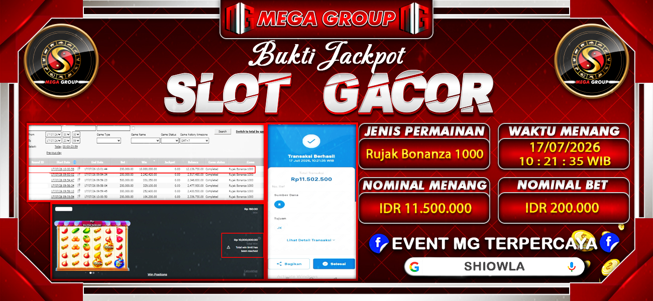 Bukti JP situs Shiowla hari Jumat, 17 Juli 2026