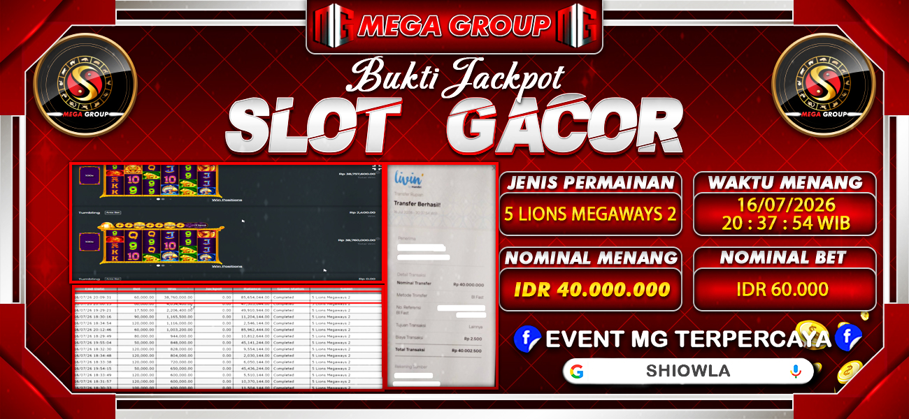 Bukti JP situs Shiowla hari Kamis, 16 Juli 2026